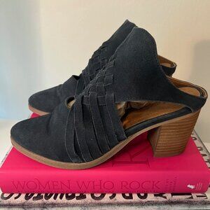 Rebel blue suede mules with woven details size 9